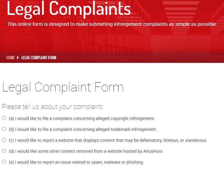 Altus Host Legal Complaint Form