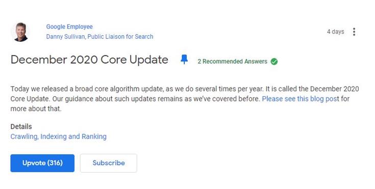 Google Core Update Announcement