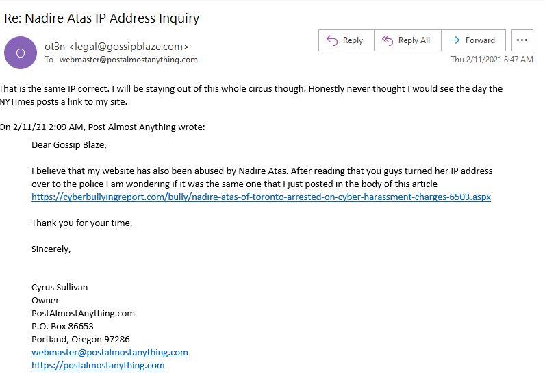 GossipBlaze.com's Response to Email Inquiry