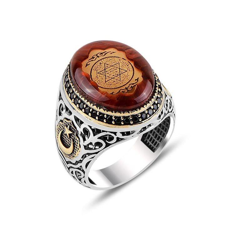 New Trendy Islamic Amulet Ring Khatam Suleiman The Seal of Solomon Muhru Suleiman Hexagram Sign English 925 Silver Ring for men J0112