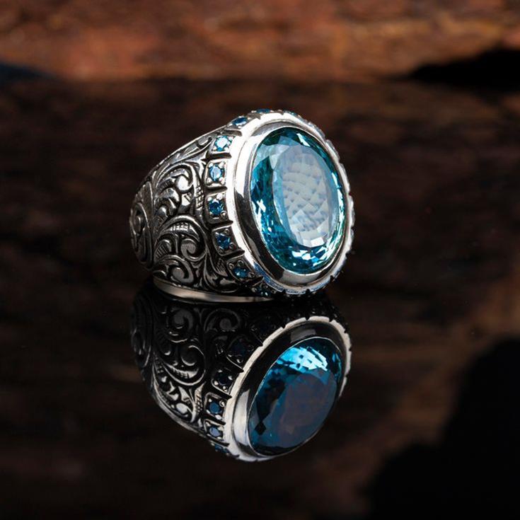 Unique Design Blue Topaz Stone Silver Ring,Dad Gift,Gift For Him,Husband Gift,Handcrafted Gemstone Jewelry,Designer Jewelry,Birthday Gift
